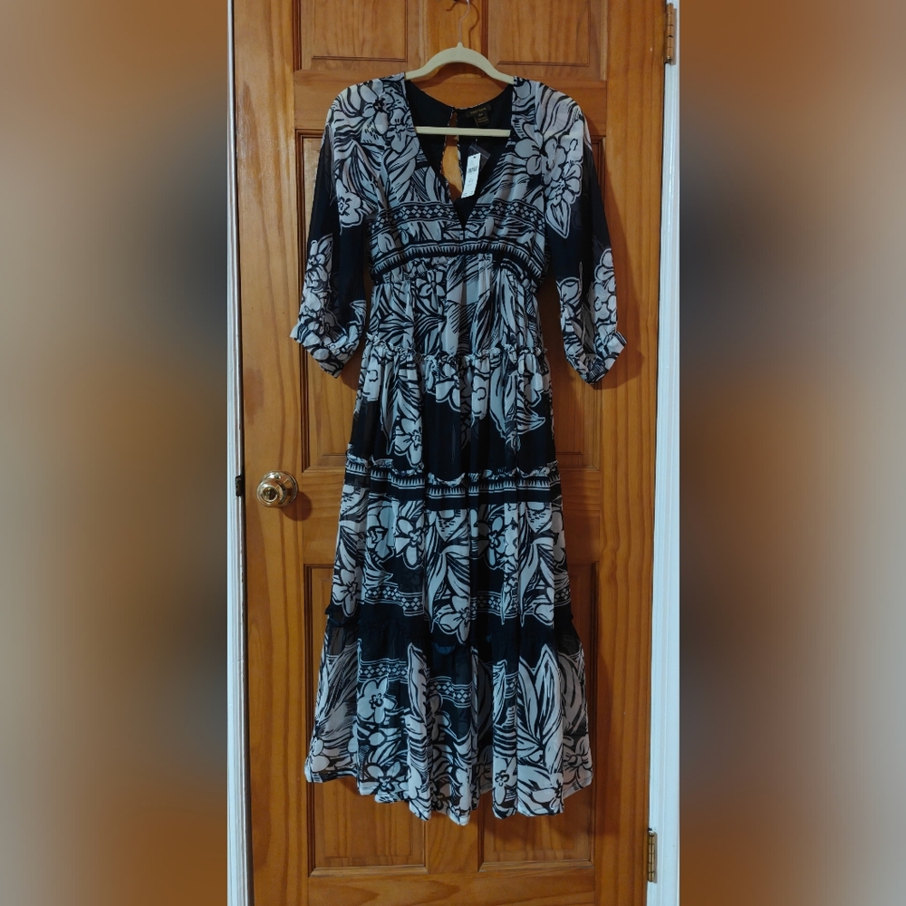 Anthropologie Vineet Bahl Tiered Long Sleeve Maxi Dress Size XS Petite Black New